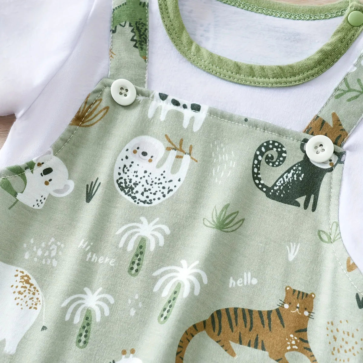IURNXB-Barboteuse à imprimé animal de zoo pour bébé garçon, costume de batterie deux pièces pour nouveau-né, vêtements de jeu décontractés, manches courtes, faux