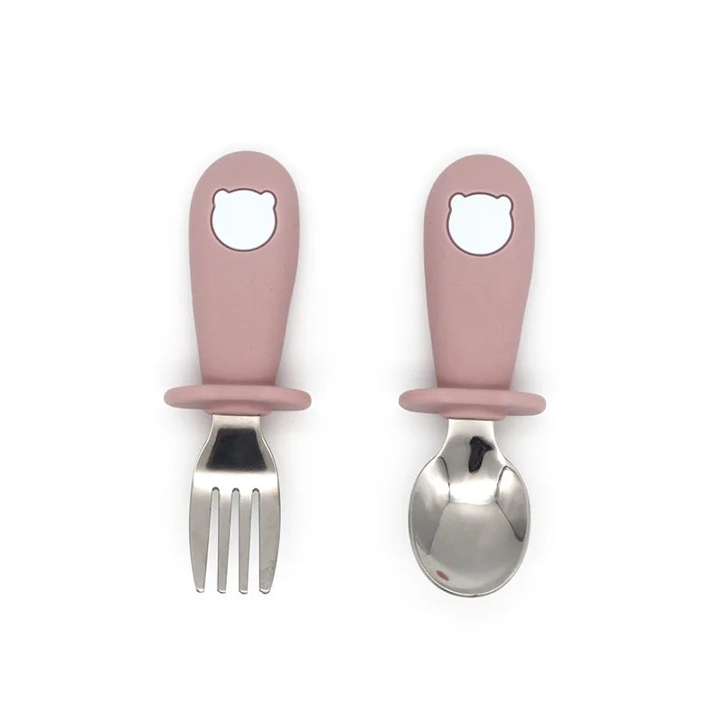 Ensemble de vaisselle de dessin animé pour bébé, ustensiles pour enfants en acier inoxydable, couverts de table pour tout-petits, dessin animé, cuillère d'alimentation pour nourrissons, fourchette