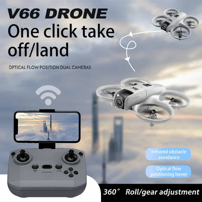 V66 Mini Drone 4K professionnel double caméra Mode sans tête évitement d'obstacles WiFi FPV Dron 360 °   Jouets quadrirotor RC à rabat pour enfants