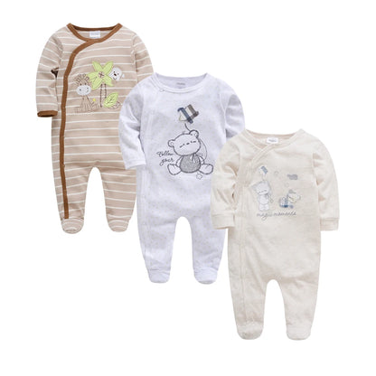 Ensemble de vêtements 100% coton pour bébés filles de 0 à 12 mois, barboteuse à manches longues pour nouveau-né garçon, combinaison imprimée Carton, printemps-automne, 3 pièces/lot