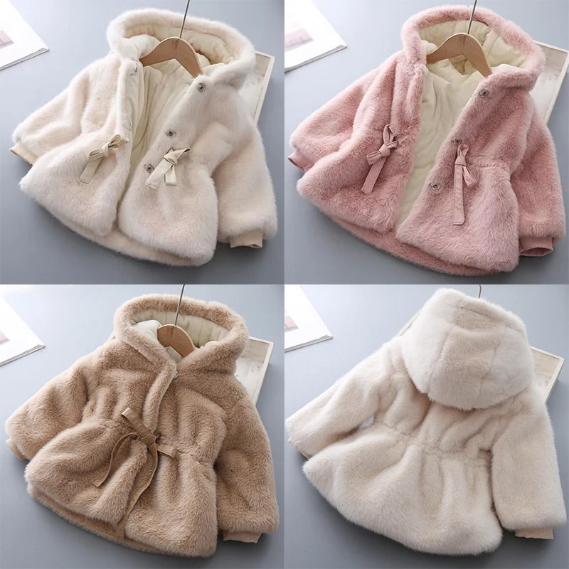 Manteau d'hiver pour filles, Super chaud, fourrure de vison, rembourré, épais, manches longues, manteaux à capuche, veste pour bébés enfants, vêtements d'extérieur en peluche