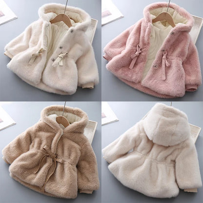 Manteau d'hiver pour filles, Super chaud, fourrure de vison, rembourré, épais, manches longues, manteaux à capuche, veste pour bébés enfants, vêtements d'extérieur en peluche