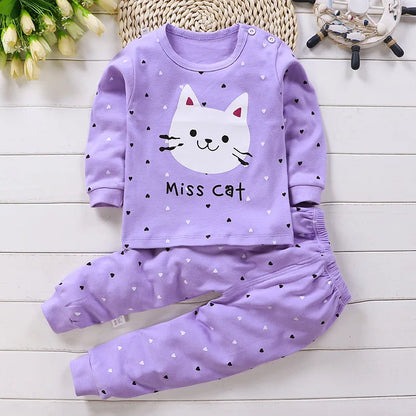 Pyjama en Coton pour Bébé Fille de 0 à 5 Ans, Ensemble de 2 Pièces, Vêtements d'Hiver Décontractés, Dessin Animé, Printemps