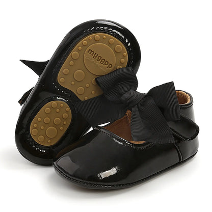Meckior bébé chaussures nœud papillon semelle en caoutchouc anti-dérapant PU Ballet pantoufles bébé fille robe chaussures premier marcheur enfant en bas âge berceau chaussures