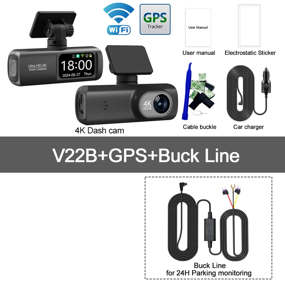 UHD 4K WiFi Dash Cam double objectif enregistreur de conduite voiture DVR en option 1080P caméra à objectif arrière GPS 24H surveillance du stationnement boîte noire