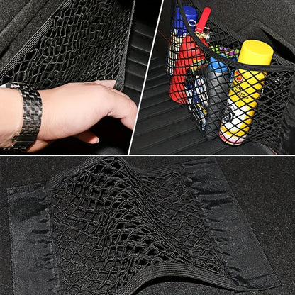 Sac de rangement universel pour voiture Filet de coffre à double maille Sac de rangement intégré Filet de fixation pour extincteur Filet antidérapant Filet de rangement voiture Filet de coffre double maille automobile