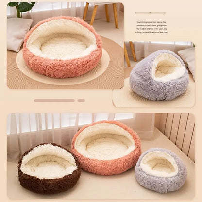 Lit pour animaux de compagnie 2 en 1 en peluche douce 50CM avec housse lit rond pour chat matelas pour chiot chaud chat chien nid de couchage grotte pour petits chiens tapis