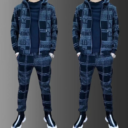 Ensemble de survêtement à capuche avec fermeture éclair pour hommes, veste + pantalon de survêtement avec Logo imprimé de luxe, veste à revers, costume 2 pièces, ensembles athlétiques d'extérieur