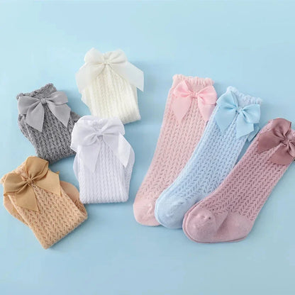 Chaussettes d'été en coton pour bébé fille de 0 à 24 mois, avec nœud en maille et dentelle, aux genoux, pour nouveau-né, princesse, longues, nouvelle collection 2024