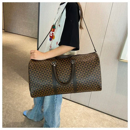 Sacs de voyage rétro géométriques en PU pour femmes, grande capacité, sacs à bandoulière classiques de haute qualité, couleurs assorties, 2024