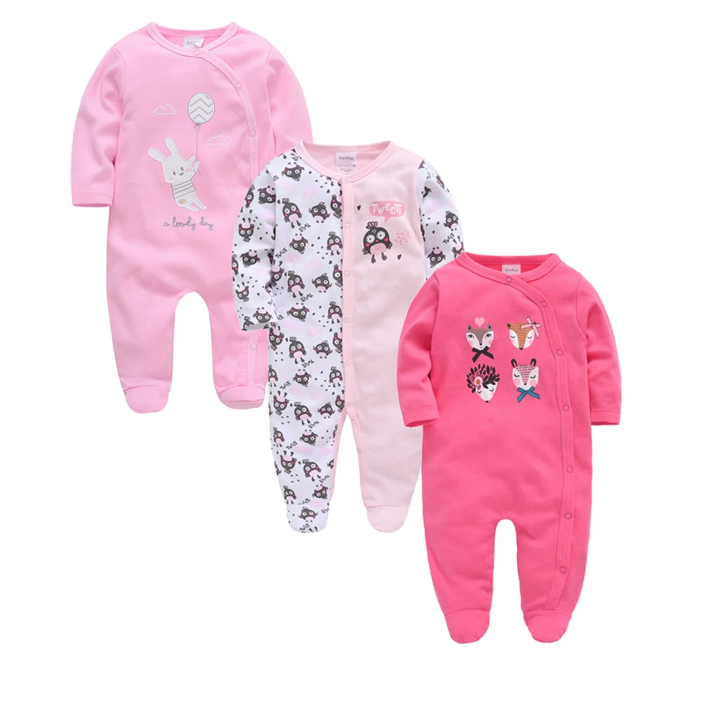 Ensemble de vêtements 100% coton pour bébés filles de 0 à 12 mois, barboteuse à manches longues pour nouveau-né garçon, combinaison imprimée Carton, printemps-automne, 3 pièces/lot