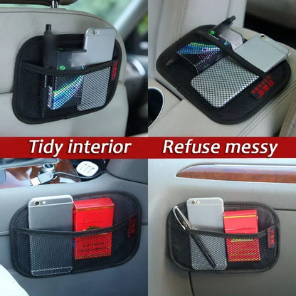 Sac en maille de cuir pour voiture, filet de rangement en tissu Oxford, organisateur d'intérieur de voiture, téléphones, pièces de monnaie, clés, rangement, outils de rangement automobile
