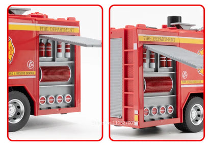 1:18 pétrolier d'eau alliage échelle camion de pompier modèle jouets voiture moulé sous pression en métal ingénierie véhicule portes ouvert son lumière jouet garçon cadeau