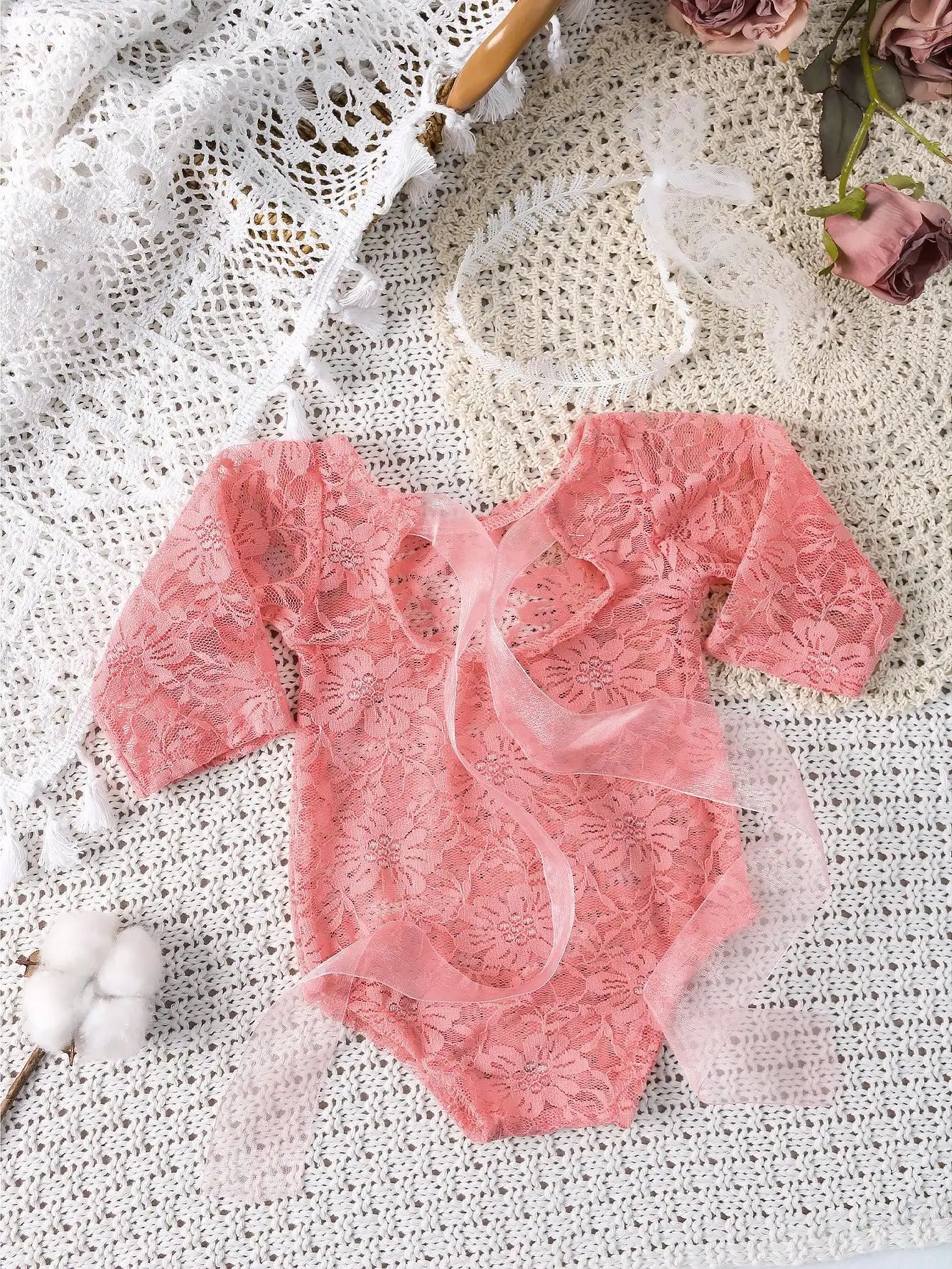 Ylsteed – ensemble 2 pièces pour nouveau-né, barboteuse en dentelle, tenues de photographie pour nourrissons avec bandeau assorti, accessoires de prise de vue Photo pour bébé fille