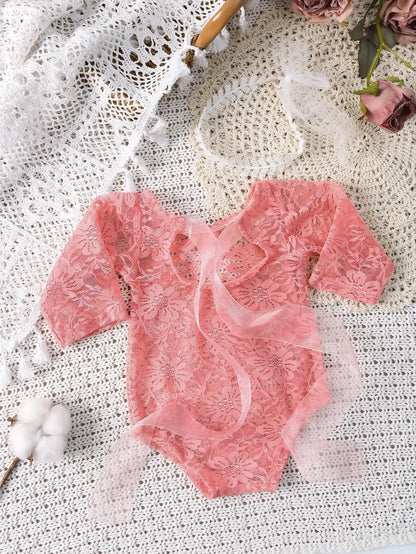 Ylsteed – ensemble 2 pièces pour nouveau-né, barboteuse en dentelle, tenues de photographie pour nourrissons avec bandeau assorti, accessoires de prise de vue Photo pour bébé fille