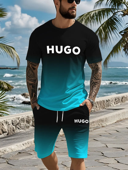Un tout nouveau ensemble de vêtements pour hommes imprimés numériques en 3D de marque tendance d'été, un vêtement décontracté à la mode adapté aux hommes et aux femmes, bre
