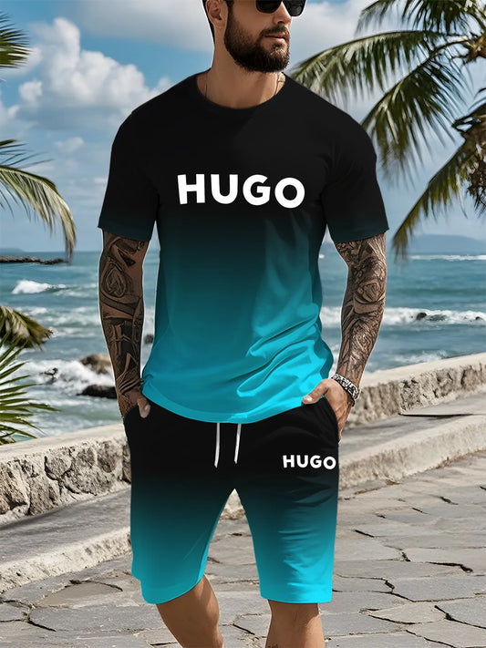 Un tout nouveau ensemble de vêtements pour hommes imprimés numériques en 3D de marque tendance d'été, un vêtement décontracté à la mode adapté aux hommes et aux femmes, bre