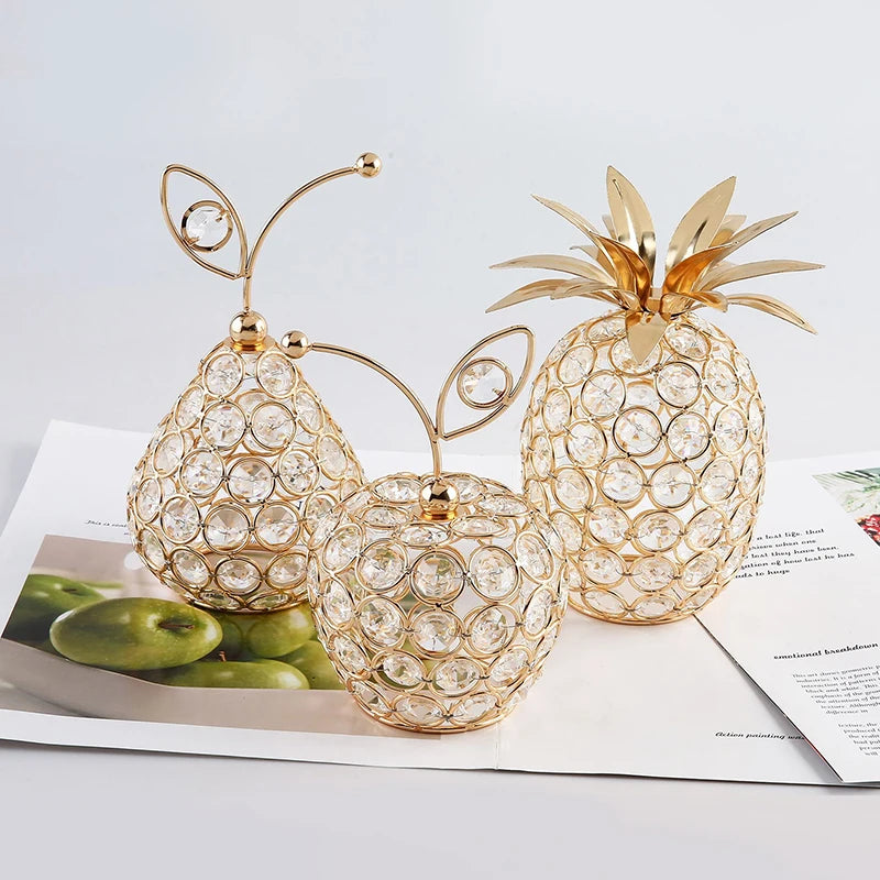 Ornements de pomme en cristal créatifs, strass scintillants en forme d'ananas, miniature de poire de neige, artisanat de décoration pour la maison, accessoires de photographie