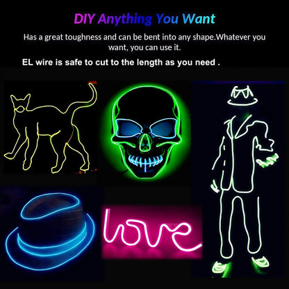 EL – fil lumineux de couleur 3M/5M/10M, avec adaptateur USB, bande lumineuse néon 360, corde lumineuse découpable pour fête d'halloween, décoration DIY