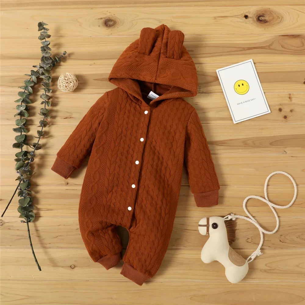 Barboteuse pour nouveau-né de 0 à 18 mois, pour garçons et filles, oreilles mignonnes, solide, à capuche, manches longues, vêtements pour nourrissons, Costumes d'automne et d'hiver