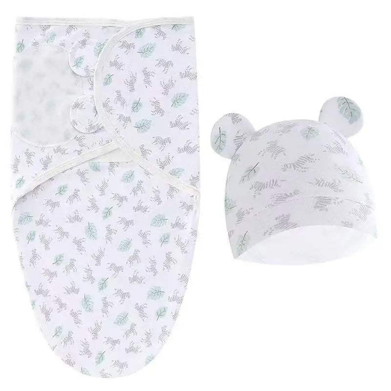 Ensemble de couverture et chapeau pour bébé de 0 à 6 mois, en coton imprimé de dessin animé, emmaillotage réglable pour nouveau-né, enveloppes de couchage pour nourrissons, toutes saisons