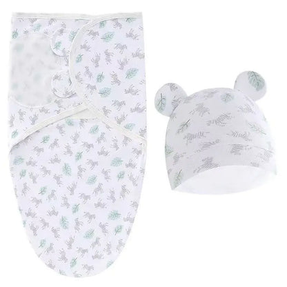 Ensemble de couverture et chapeau pour bébé de 0 à 6 mois, en coton imprimé de dessin animé, emmaillotage réglable pour nouveau-né, enveloppes de couchage pour nourrissons, toutes saisons
