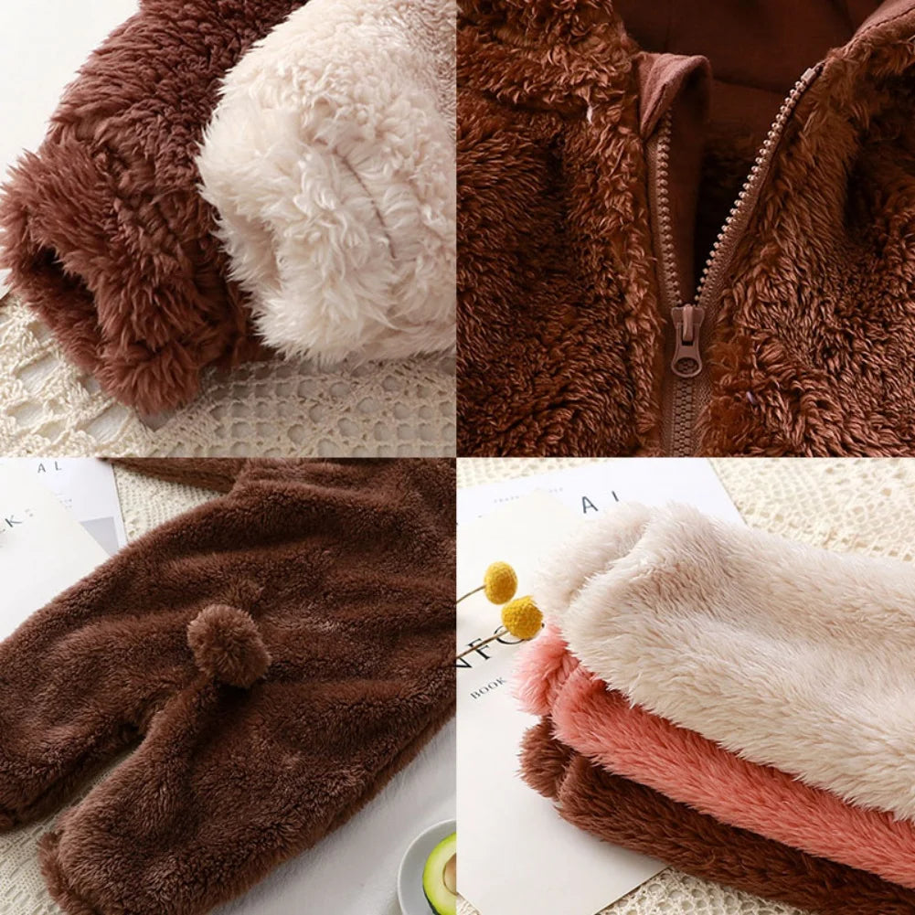 Vêtements d'hiver pour bébé de 0 à 24 mois, barboteuse en coton, ours de dessin animé mignon, Costume d'animal pour bébé garçon et fille, combinaison à fermeture éclair