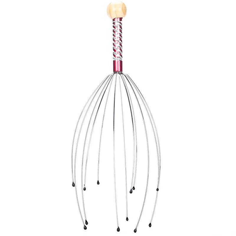 Masseur de tête de poulpe en acier inoxydable, 1 pièce, relaxant de tête gravé, griffe de Massage du cerveau, grattoir du cuir chevelu, soulage les démangeaisons, couleur aléatoire