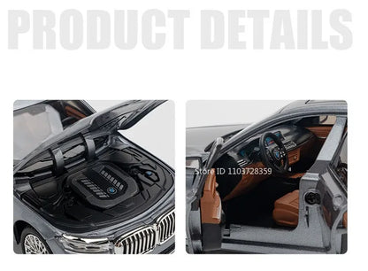 Modèle de voiture jouet Miniature M4 760Li 1:24, en alliage moulé sous pression, son et lumière, portes ouvertes, traction arrière, Absorption des chocs, véhicules jouets, cadeaux pour enfants