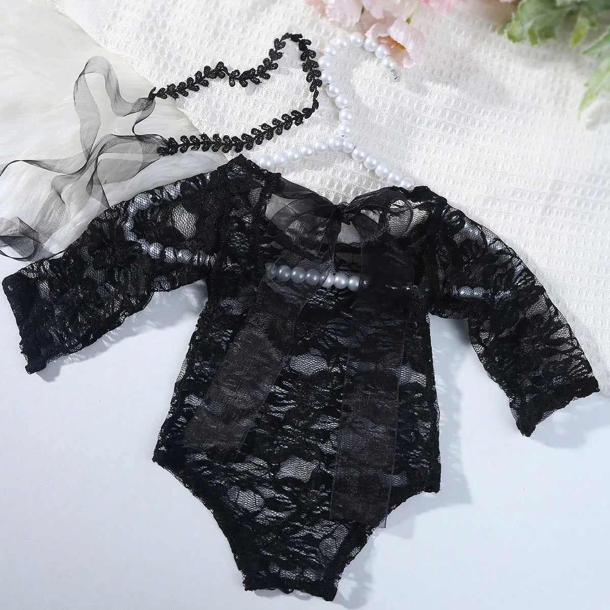 Ylsteed – ensemble 2 pièces pour nouveau-né, barboteuse en dentelle, tenues de photographie pour nourrissons avec bandeau assorti, accessoires de prise de vue Photo pour bébé fille