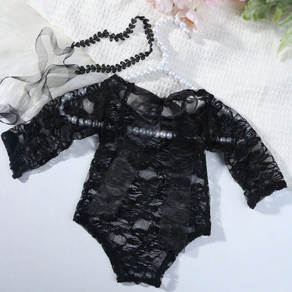 Ylsteed – ensemble 2 pièces pour nouveau-né, barboteuse en dentelle, tenues de photographie pour nourrissons avec bandeau assorti, accessoires de prise de vue Photo pour bébé fille
