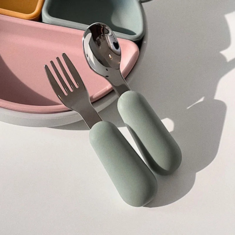Ensemble de vaisselle de dessin animé pour bébé, ustensiles pour enfants en acier inoxydable, couverts de table pour tout-petits, dessin animé, cuillère d'alimentation pour nourrissons, fourchette