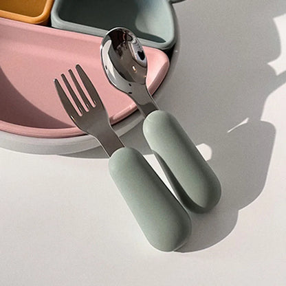 Ensemble de vaisselle de dessin animé pour bébé, ustensiles pour enfants en acier inoxydable, couverts de table pour tout-petits, dessin animé, cuillère d'alimentation pour nourrissons, fourchette