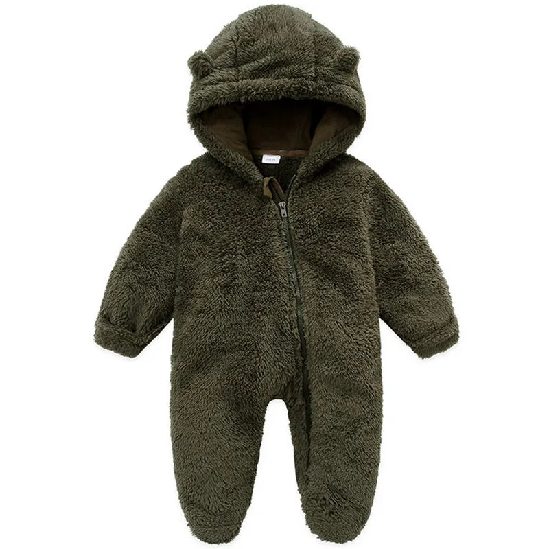 Barboteuse à capuche à manches longues pour nouveau-né garçon et fille, combinaison à fermeture éclair pour enfants, vêtements pour bébés, automne, hiver
