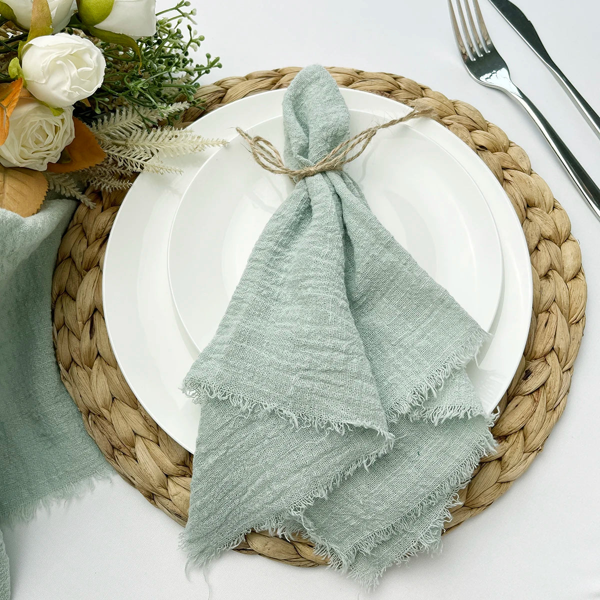 10 pièces 32x32 cm vente en gros gaze de terre cuite serviette en coton serviette de thé réutilisable fête de mariage décor de Table de noël rétro bavures serviette