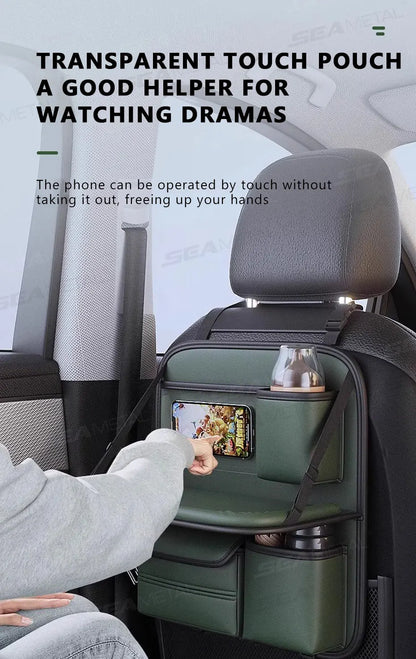 SEAMETAL 8 en 1 sac de rangement pour dossier de siège de voiture avec plateau pliable résistant à l'usure étanche organisateur de siège arrière de voiture porte-mouchoirs/gobelet