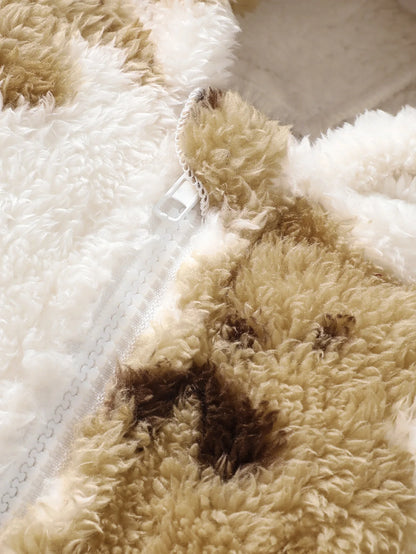 Combinaison d'hiver en peluche pour bébé fille, à la mode, décontractée, mignonne, motif petit ours, fermeture éclair inclinée, capuche, manches longues