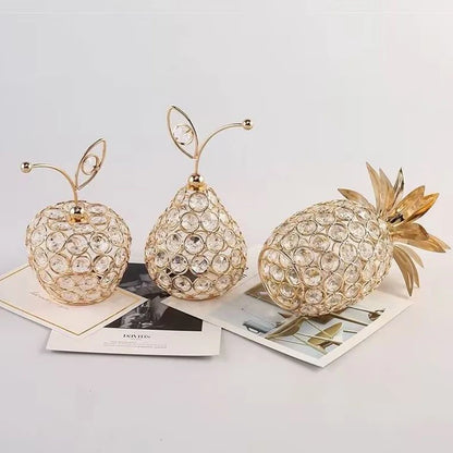 Ornements de pomme en cristal créatifs, strass scintillants en forme d'ananas, miniature de poire de neige, artisanat de décoration pour la maison, accessoires de photographie