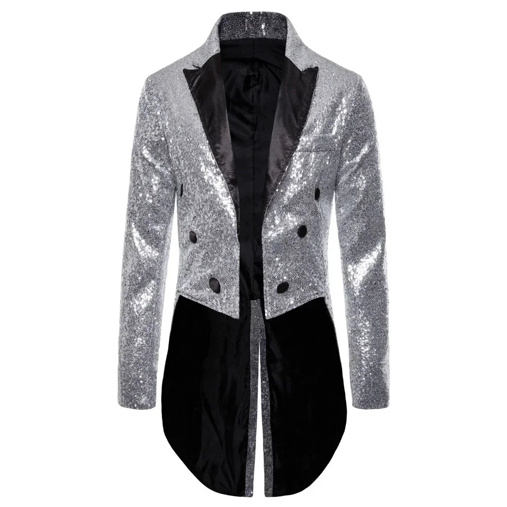 Manteau de Costume à paillettes dorées brillantes pour hommes, veste de smoking à Double boutonnage pour marié de mariage, Costume de fête sur scène de bal