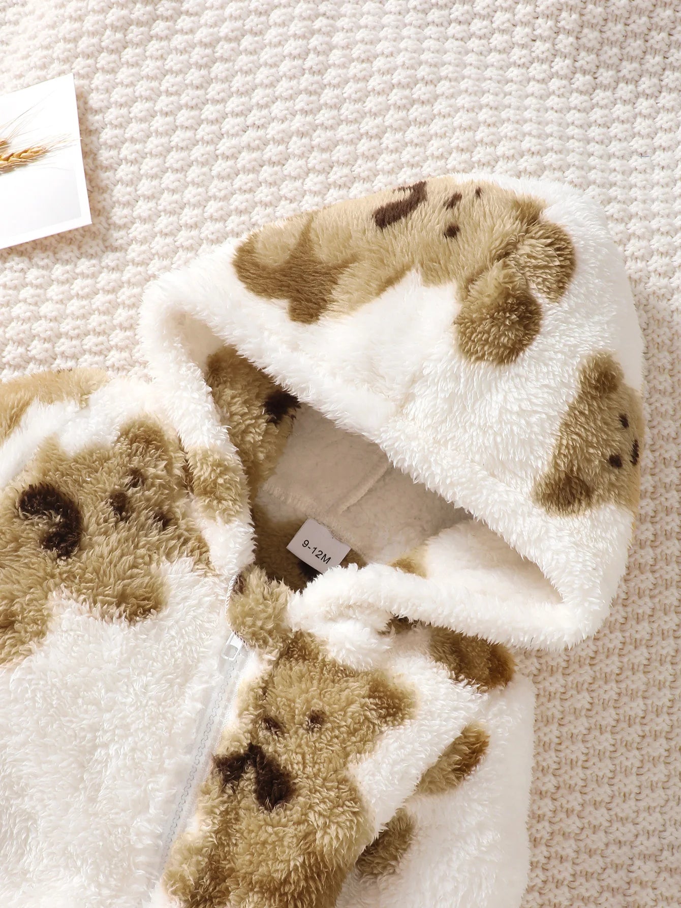 Combinaison d'hiver en peluche pour bébé fille, à la mode, décontractée, mignonne, motif petit ours, fermeture éclair inclinée, capuche, manches longues