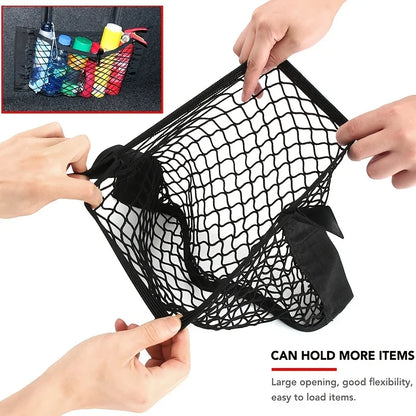 Sac de rangement universel pour voiture Filet de coffre à double maille Sac de rangement intégré Filet de fixation pour extincteur Filet antidérapant Filet de rangement voiture Filet de coffre double maille automobile