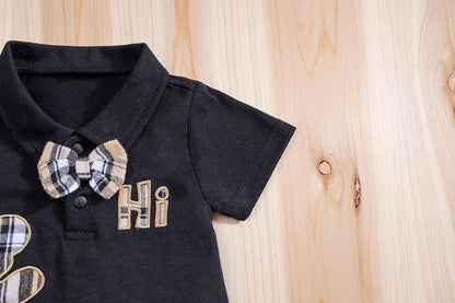 IURNXB – ensemble de vêtements pour bébé, 2 pièces, manches courtes, body ours à carreaux + pantalon à bretelles, tenues pour nouveau-né de 1 à 18 mois