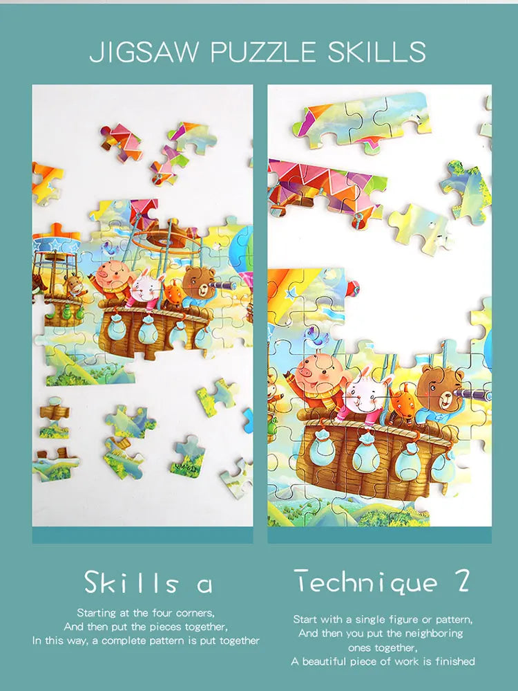Puzzle de dessin animé 60 pièces avec boîte en métal, Puzzle de véhicule Animal d'éducation précoce pour enfants, jeu d'interaction Parent-enfant