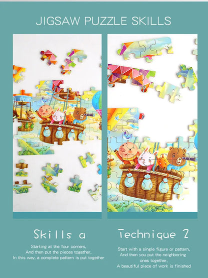 Puzzle de dessin animé 60 pièces avec boîte en métal, Puzzle de véhicule Animal d'éducation précoce pour enfants, jeu d'interaction Parent-enfant