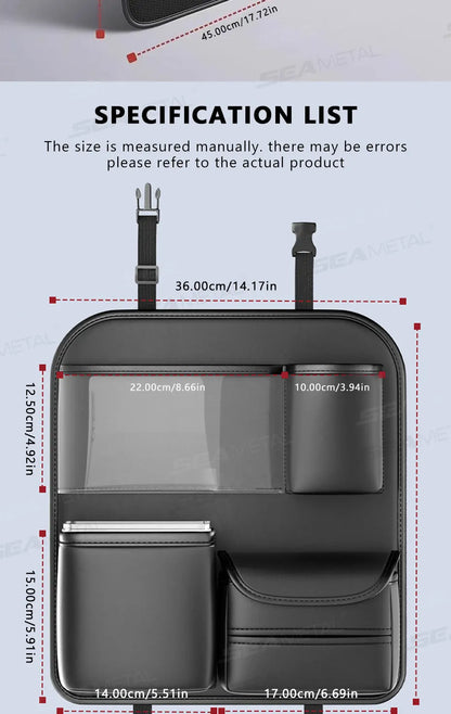 SEAMETAL 8 en 1 sac de rangement pour dossier de siège de voiture avec plateau pliable résistant à l'usure étanche organisateur de siège arrière de voiture porte-mouchoirs/gobelet