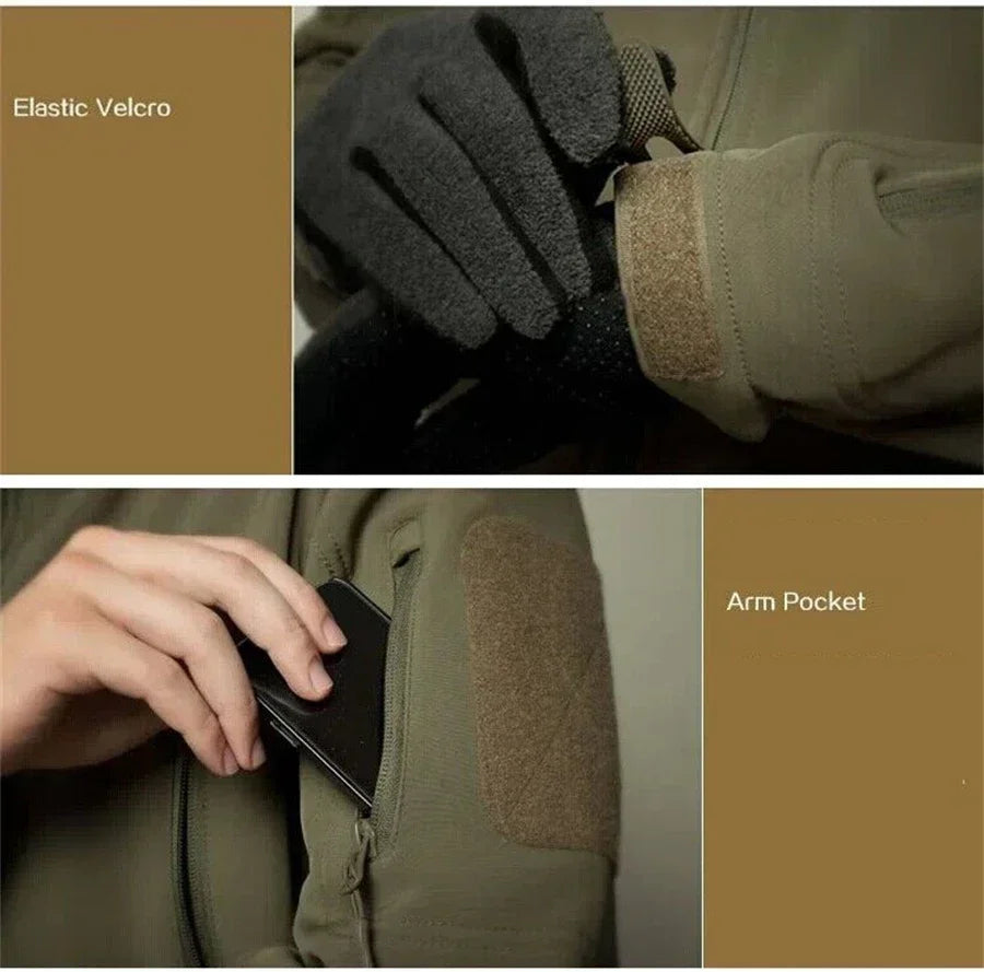 Combinaison camouflage épaisse pour hommes, ensemble d'entraînement tactique imperméable, veste à capuche multi-poches, pantalon polaire, chasse en plein air, 2 pièces, hiver