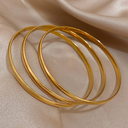 Bracelet en acier inoxydable plaqué or brillant 18 carats pour femmes, 3 pièces, bracelets de base minimalistes, bijoux étanches