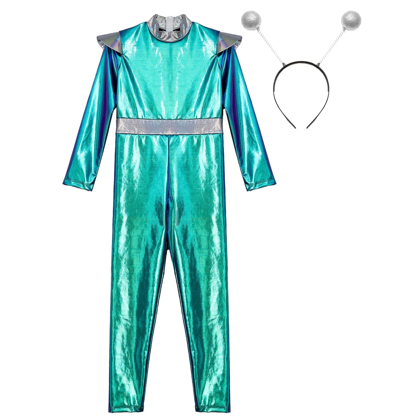 Costume de Cosplay Alien pour filles et garçons, combinaison d'astronaute à manches longues avec cerceau pour cheveux, pour fête de carnaval d'halloween