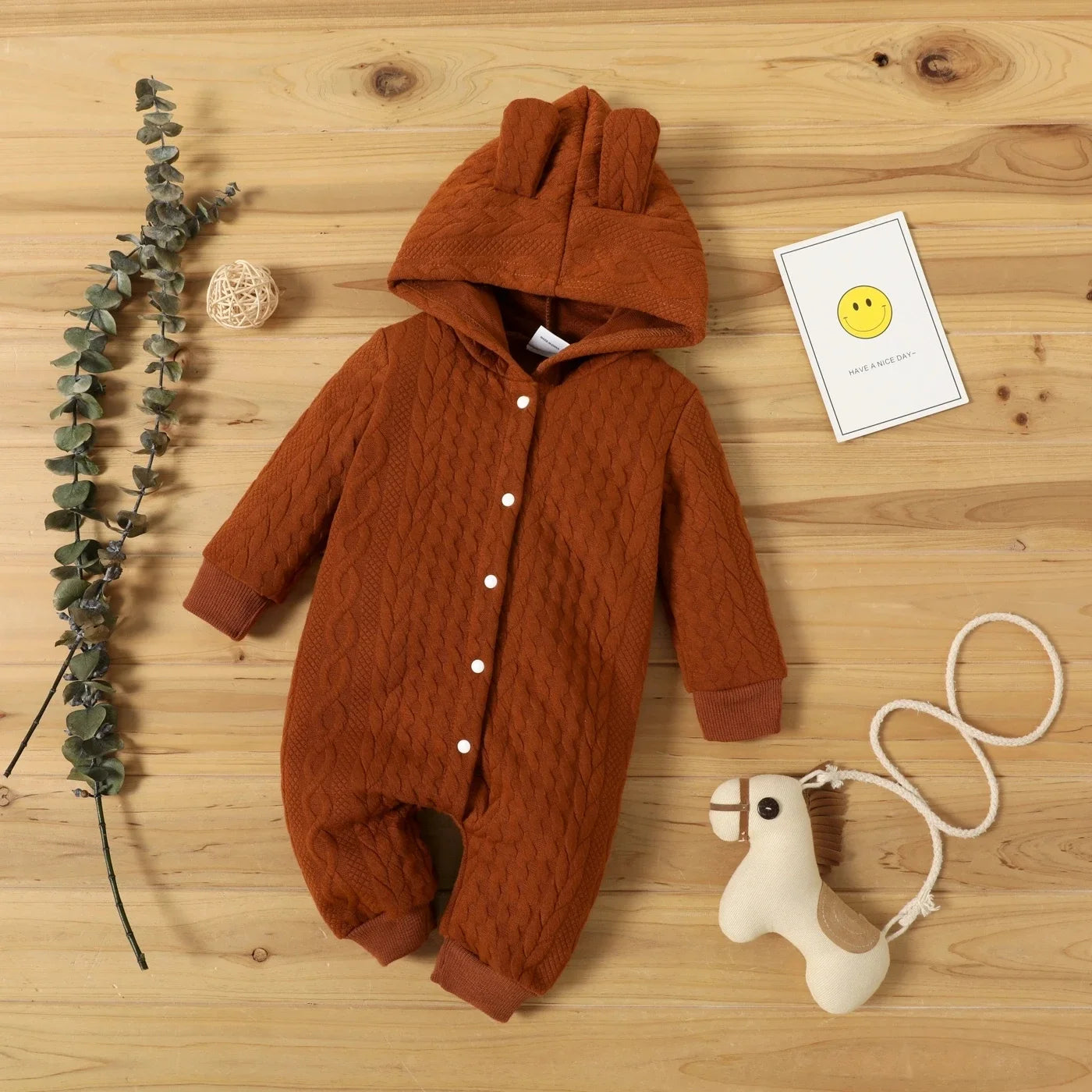 Barboteuse pour nouveau-né de 0 à 18 mois, pour garçons et filles, oreilles mignonnes, solide, à capuche, manches longues, vêtements pour nourrissons, Costumes d'automne et d'hiver