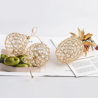 Ornements de pomme en cristal créatifs, strass scintillants en forme d'ananas, miniature de poire de neige, artisanat de décoration pour la maison, accessoires de photographie